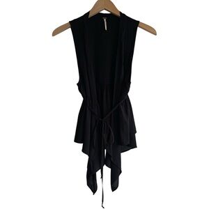 FREE PEOPLE Black Vest Sleeveless Open Front Tie-Waist Lightweight Drape Small
